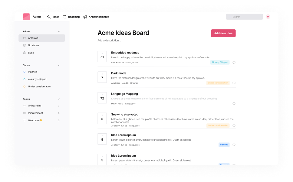 Frill web app
